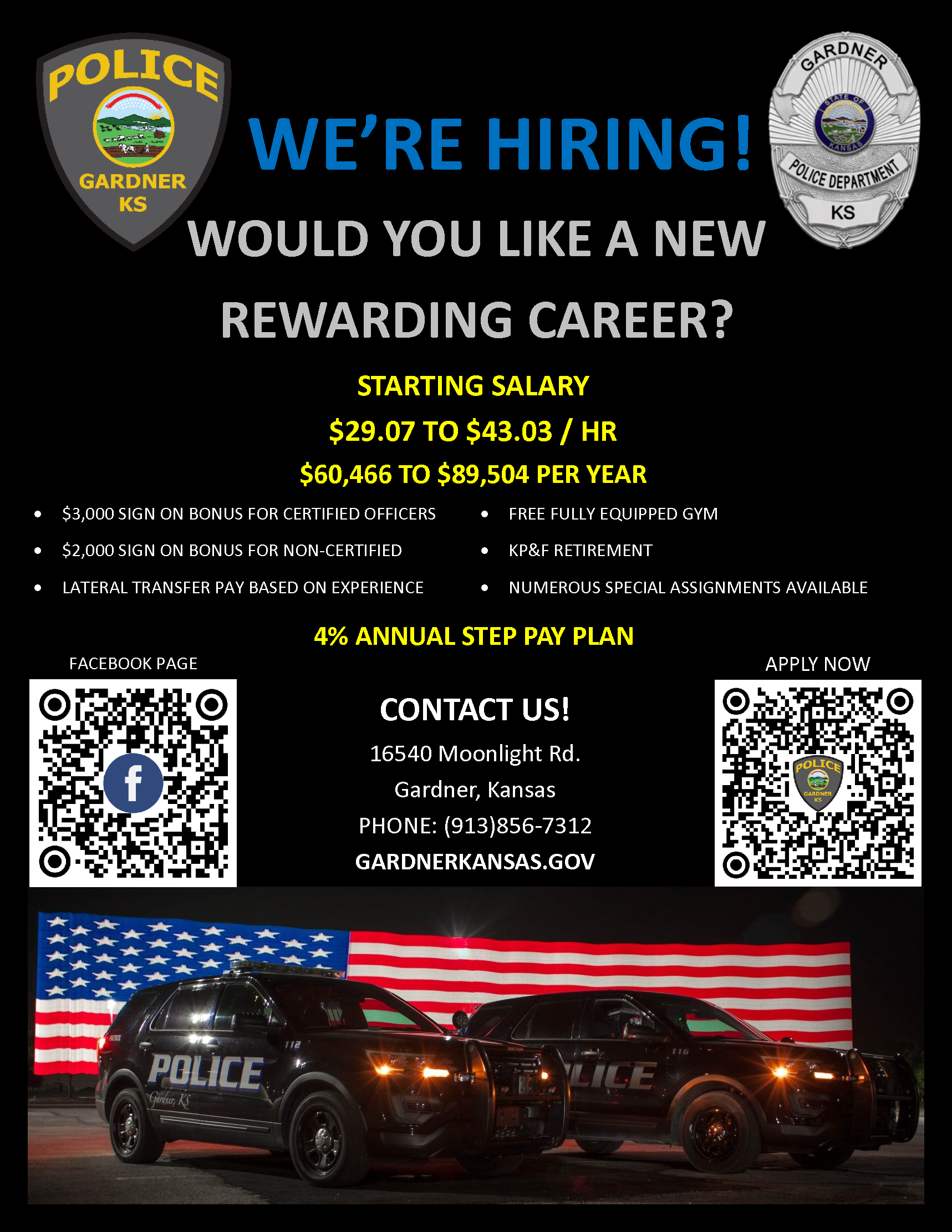 2024 Updated Gardner PD Hiring Poster